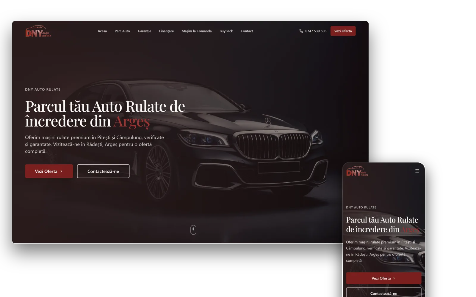 Site DNY Auto Rulate pe desktop și mobil