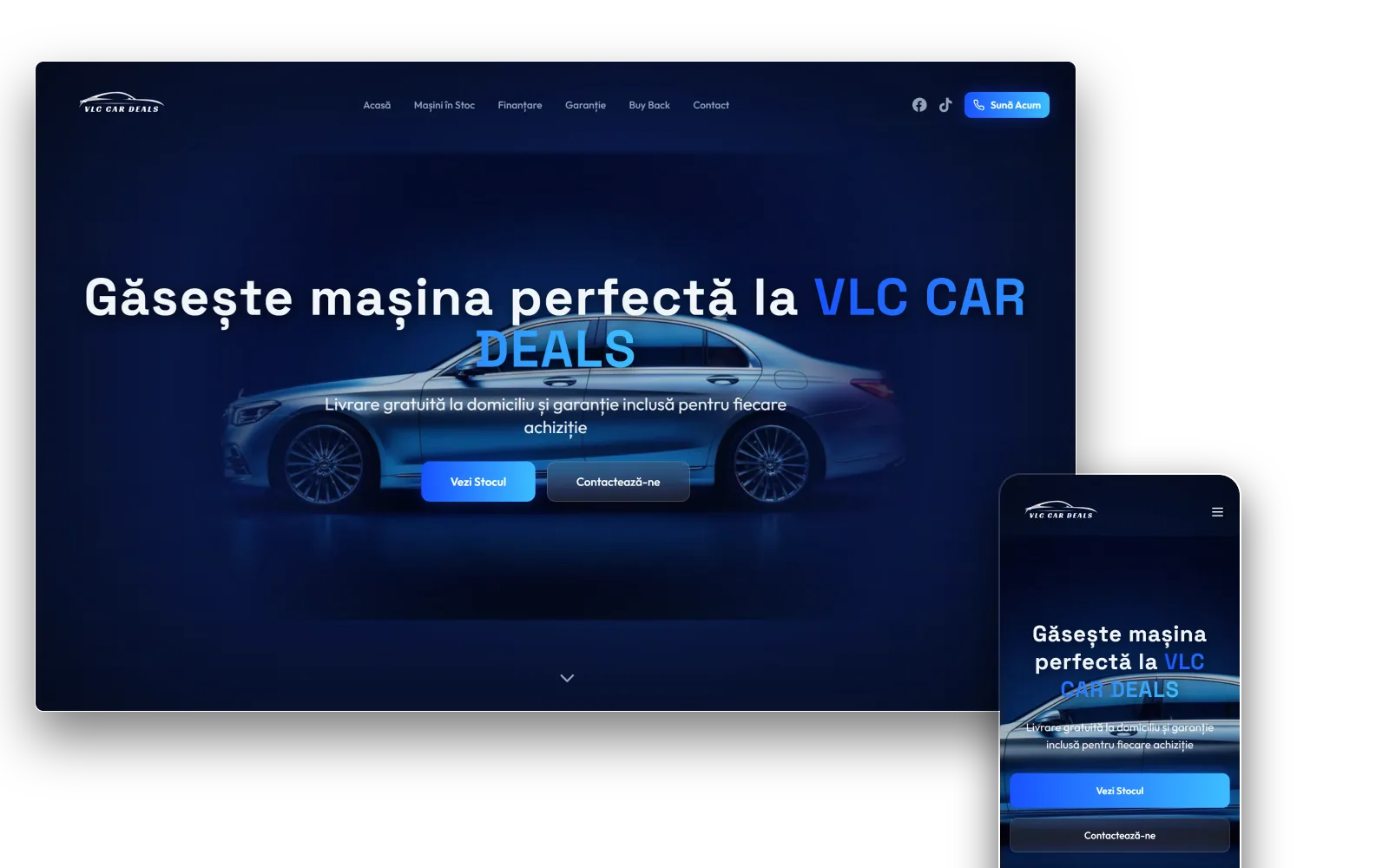 Site VLC Car Deals pe desktop și mobil