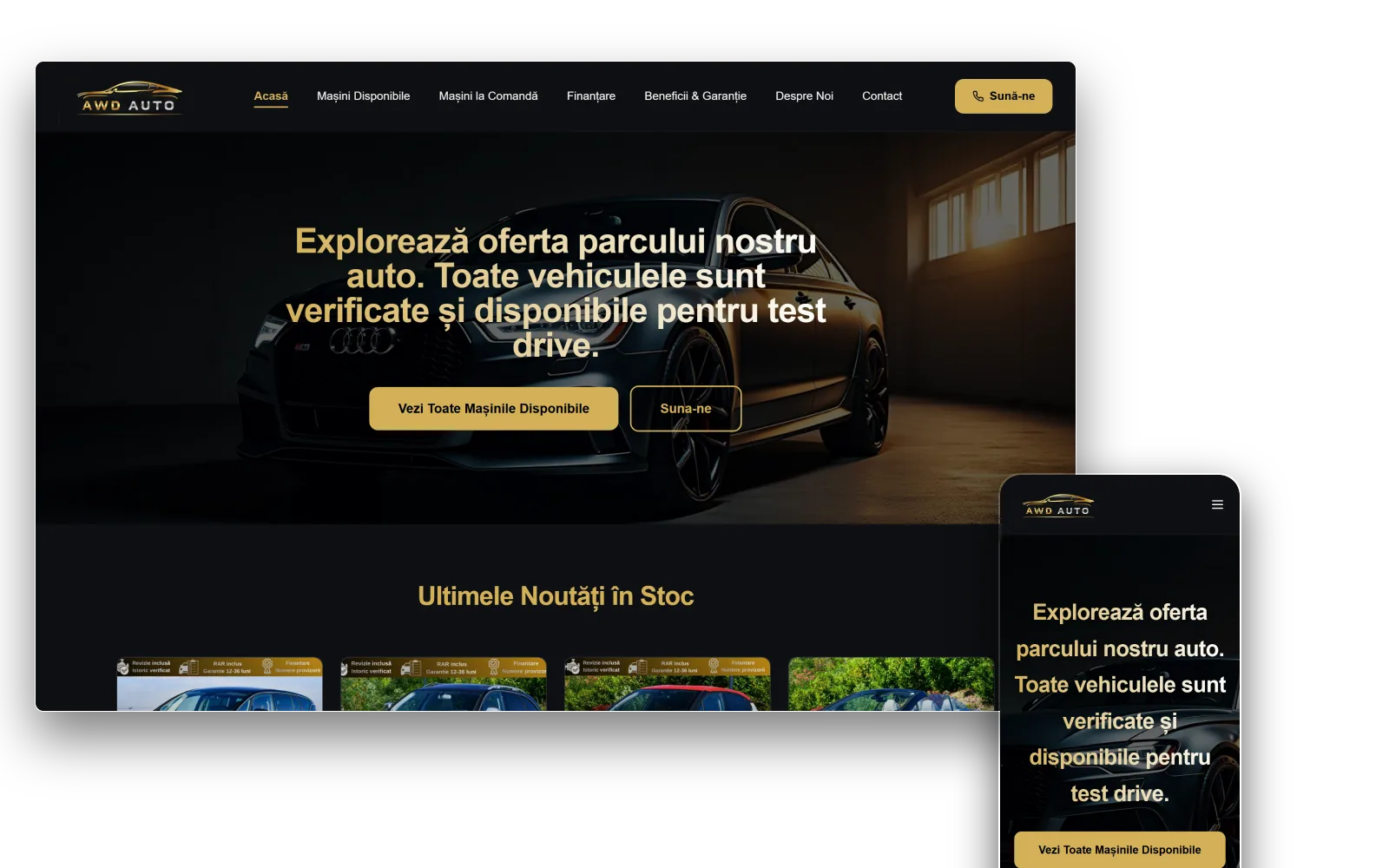 Site AWD Auto pe desktop și mobil