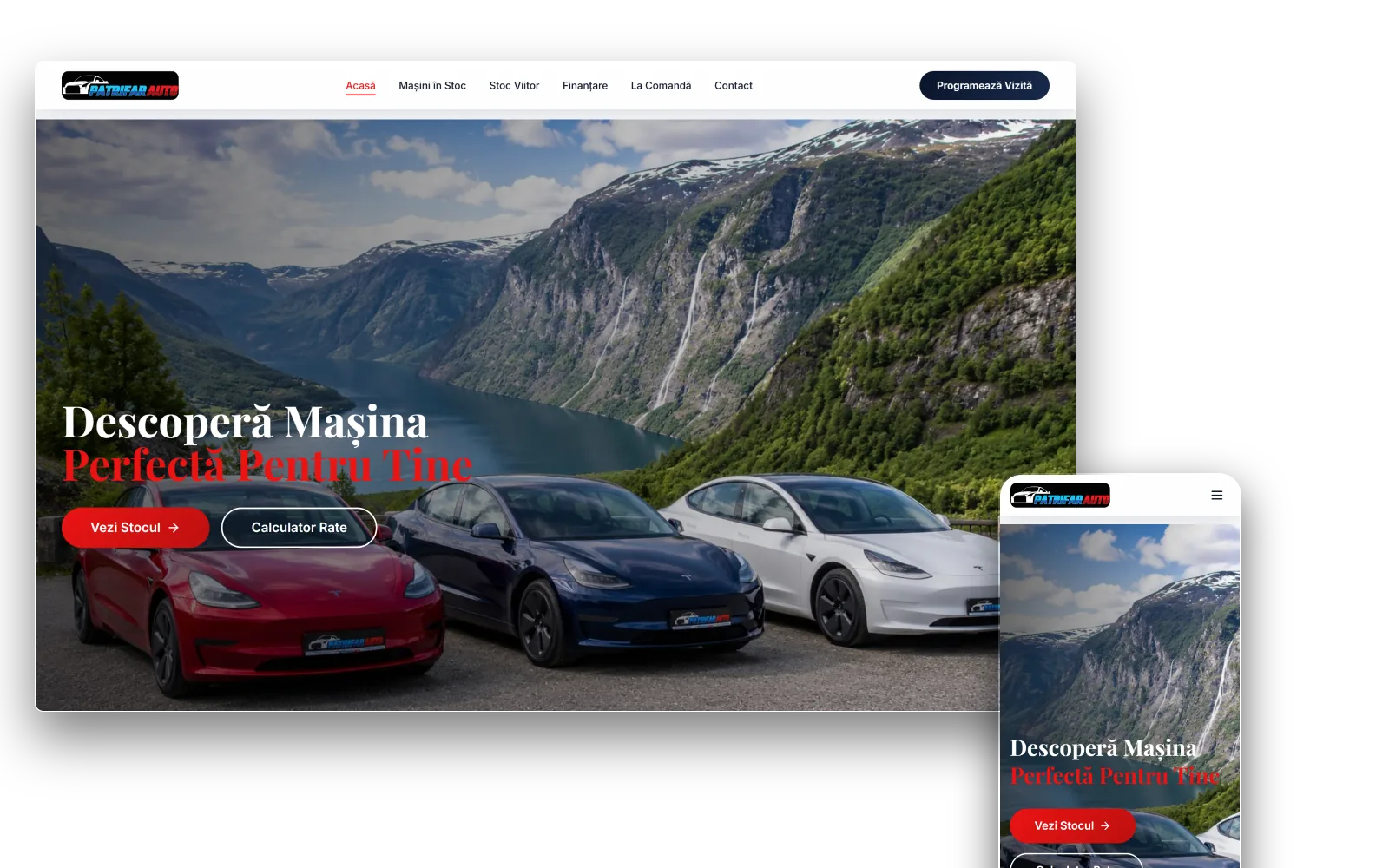 Site Patrifar Auto pe desktop și mobil